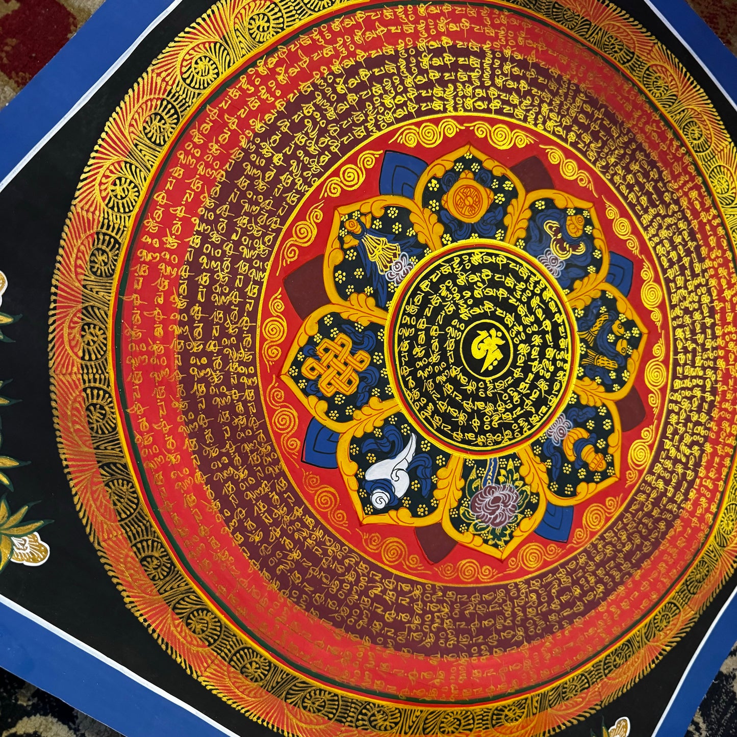 Hand-Painted Mantra Mandala Thangka with Auspicious Symbol
