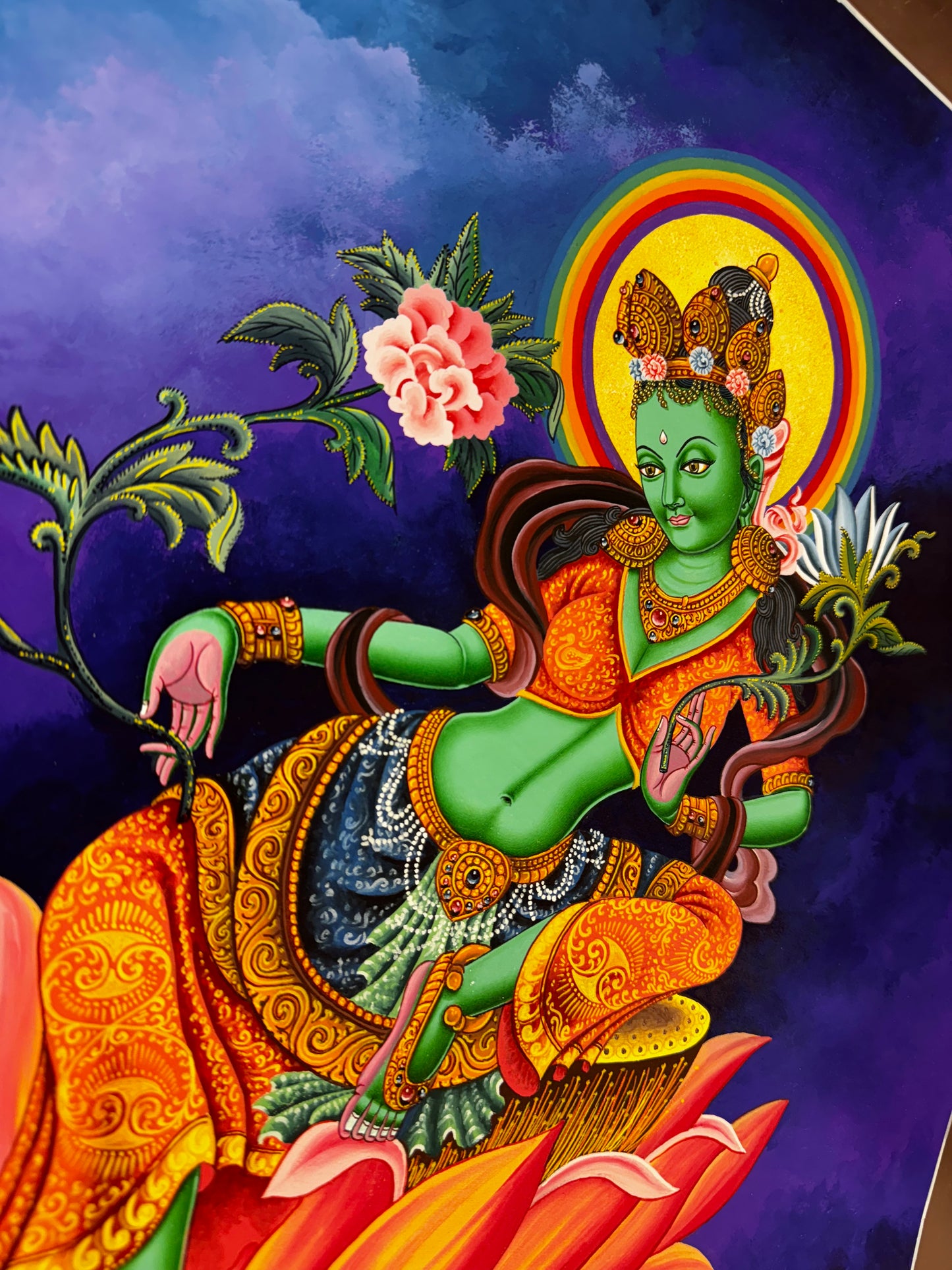 Newari Green Tara Thangka Painting