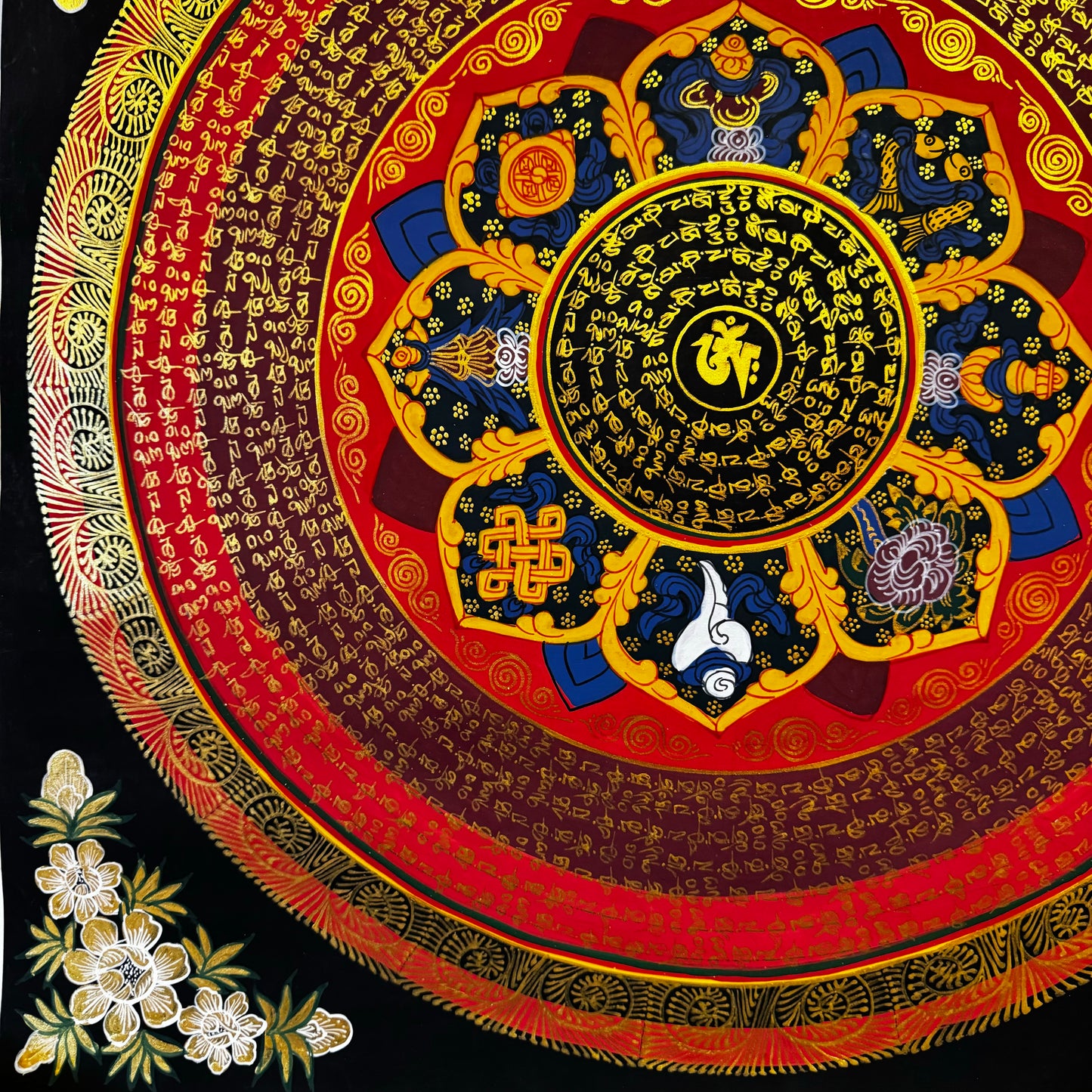 Hand-Painted Mantra Mandala Thangka with Auspicious Symbol