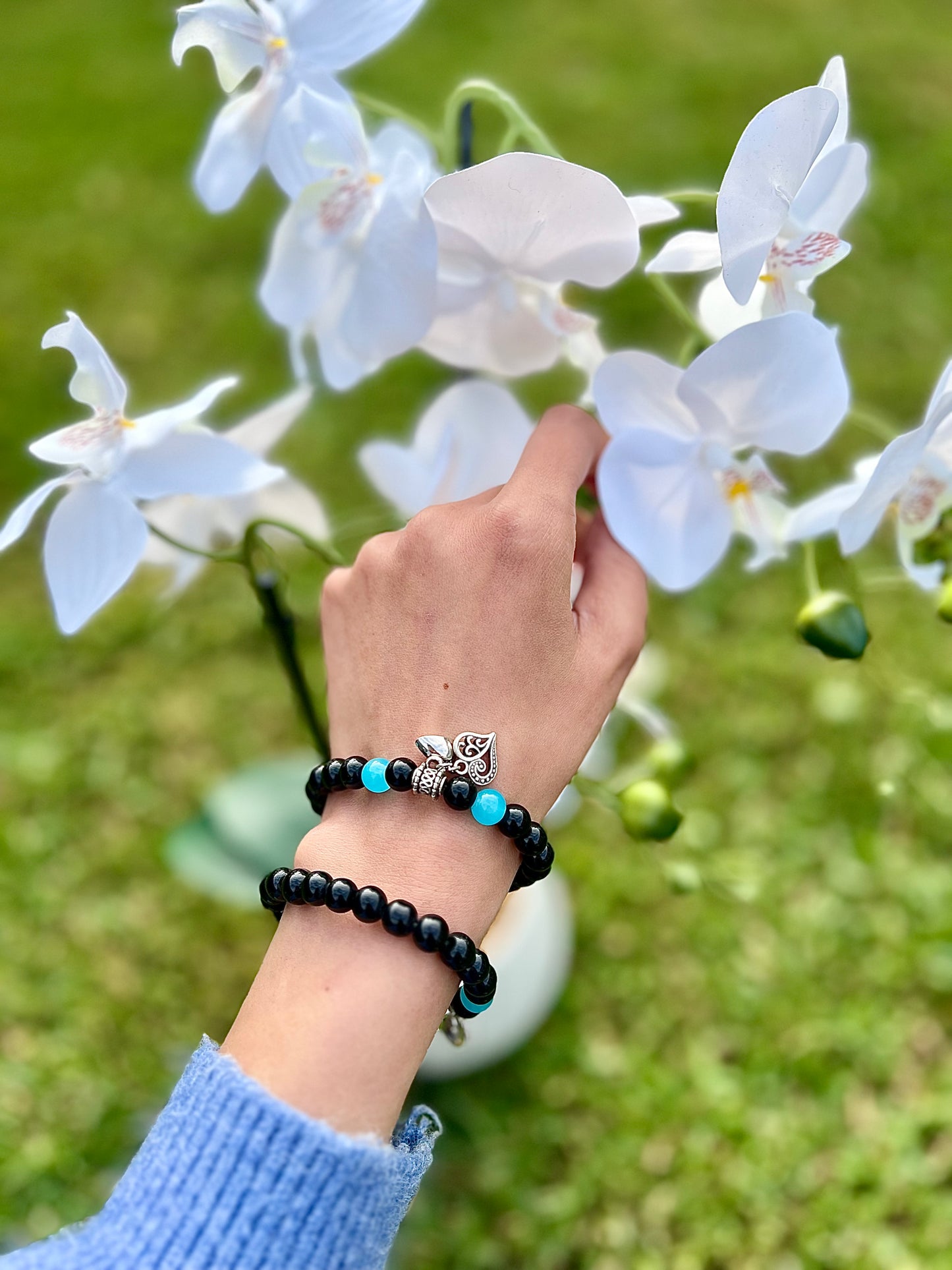 Black with Blue Charm Bracelet