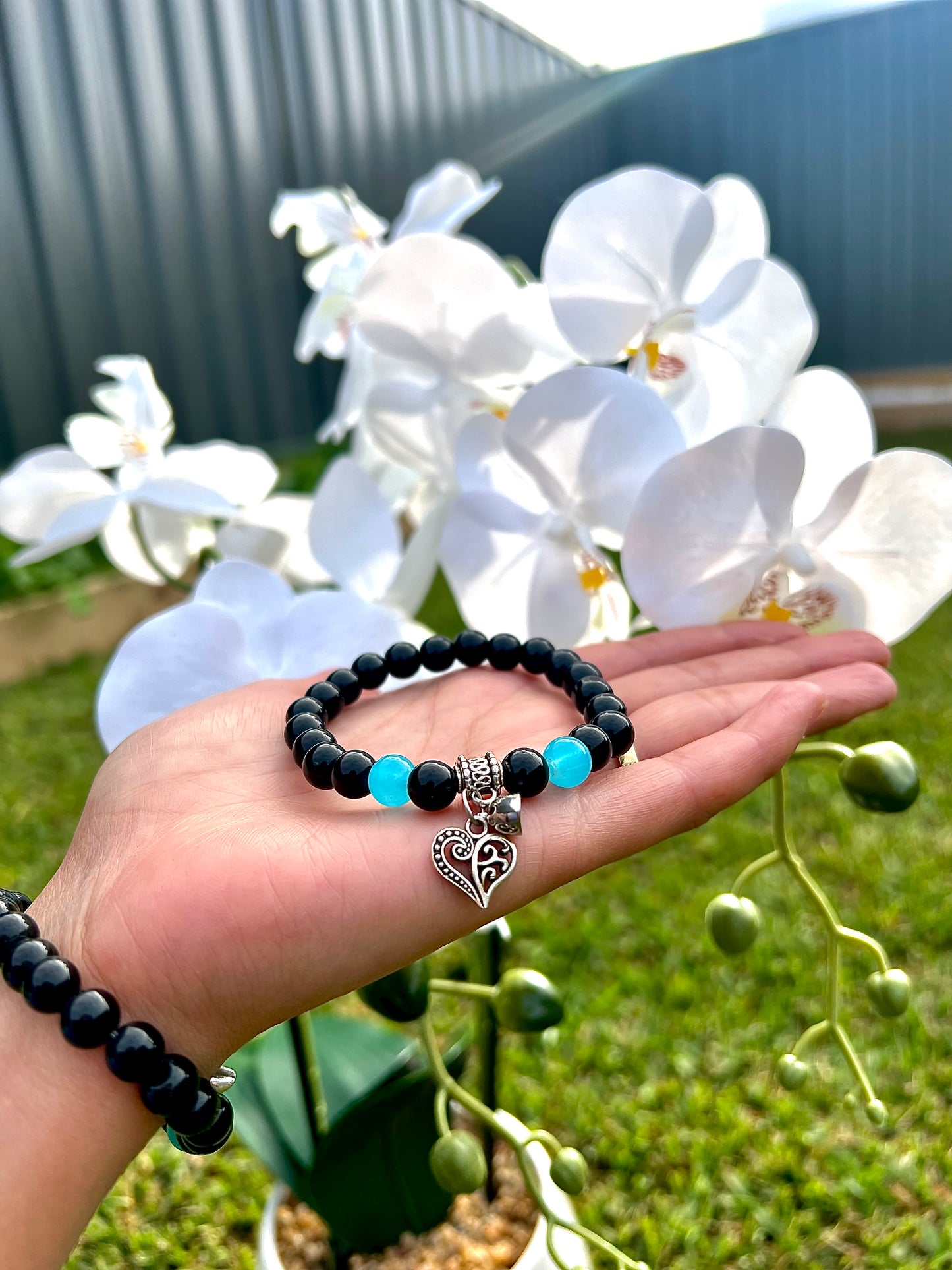 Black with Blue Charm Bracelet