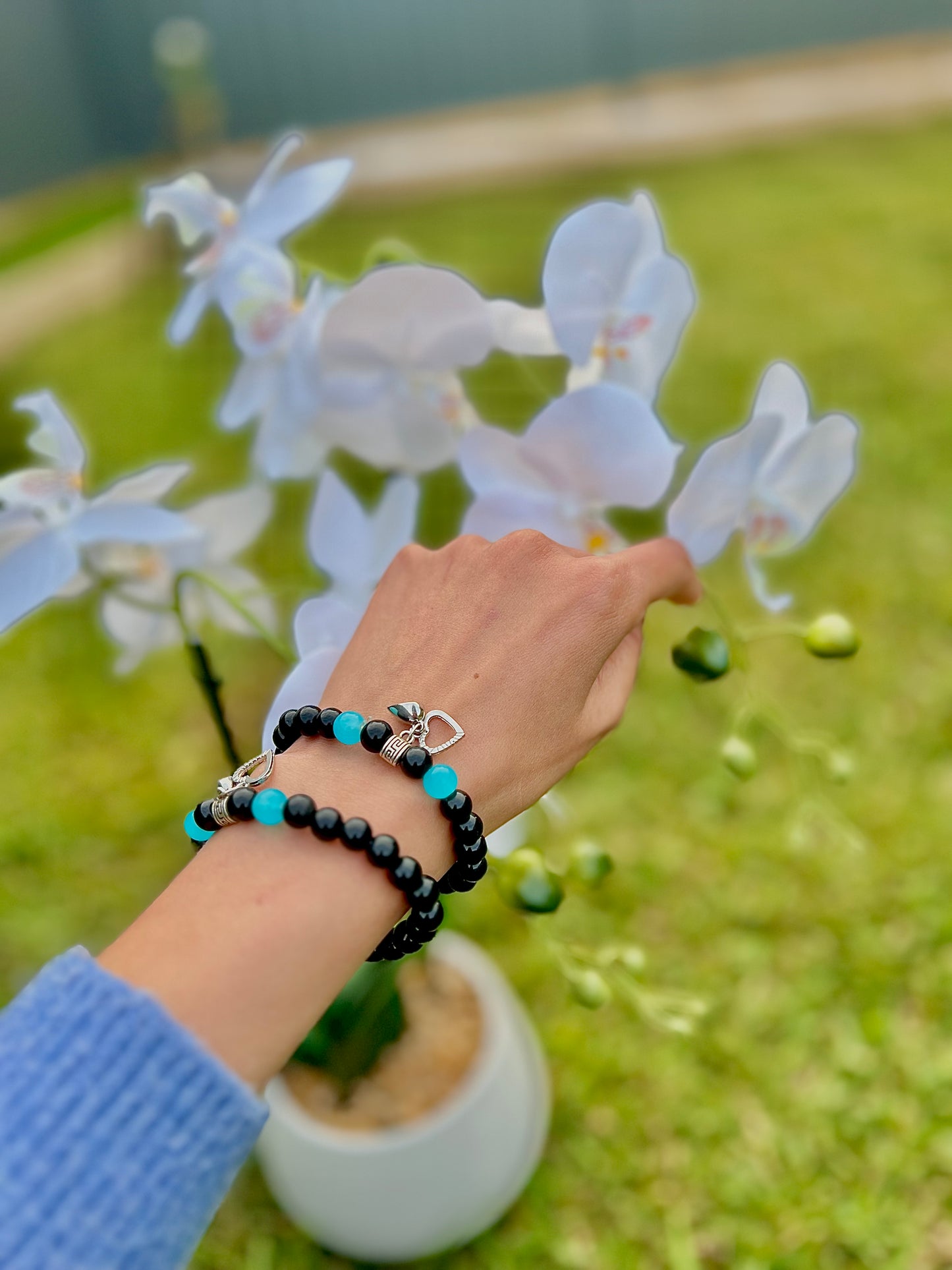Black with Blue Charm Bracelet