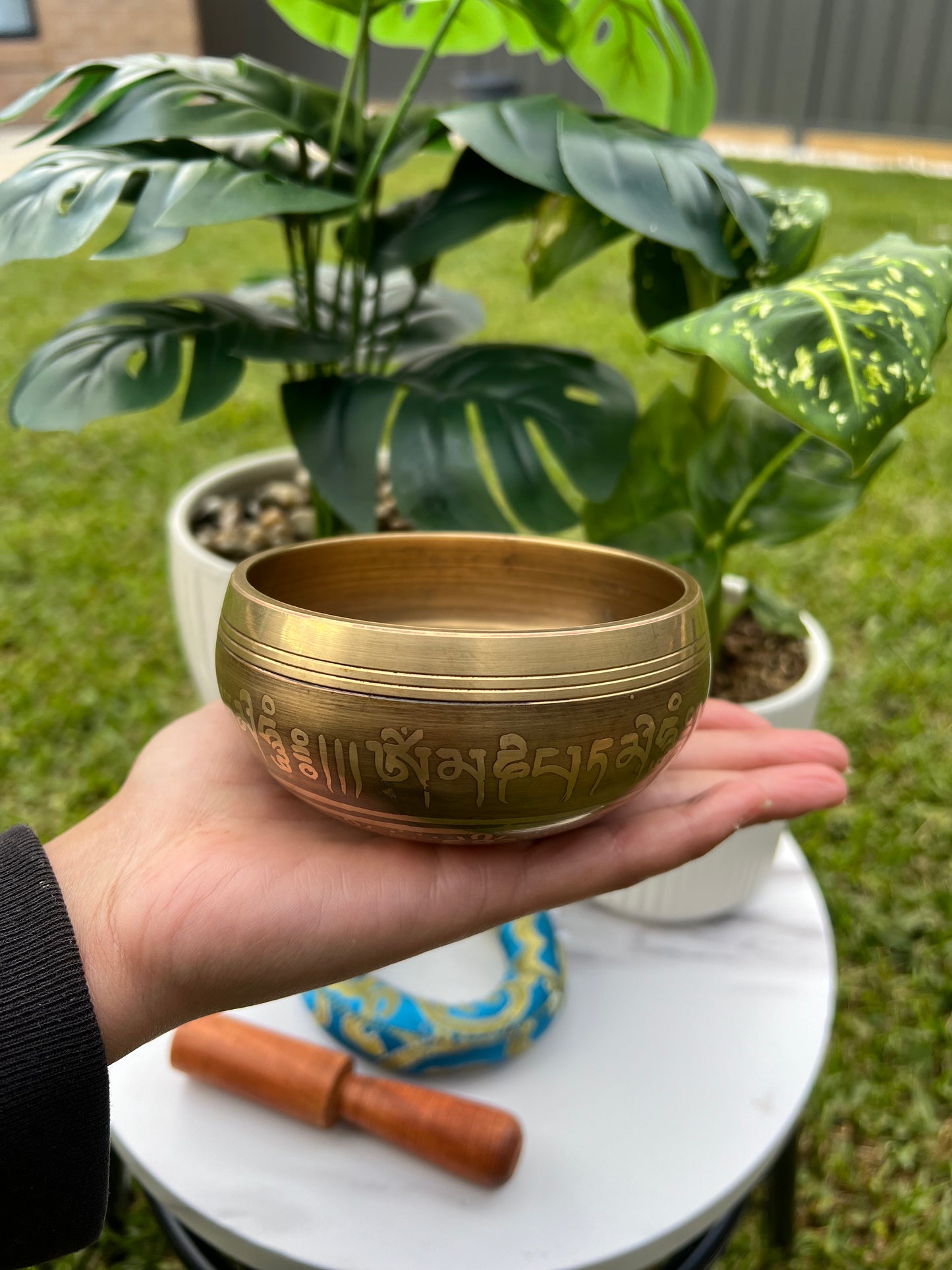 Om Carved Singing Bowl