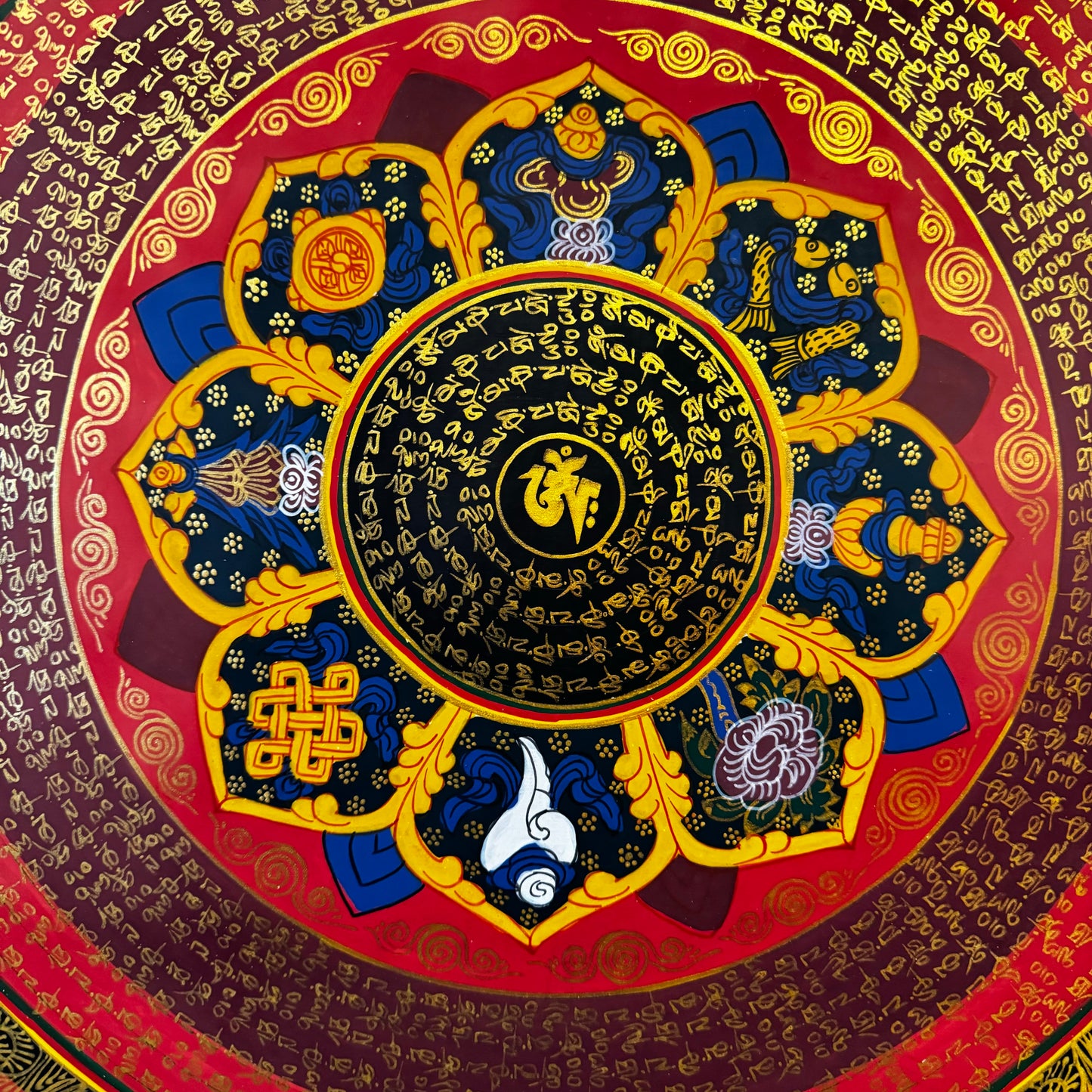 Hand-Painted Mantra Mandala Thangka with Auspicious Symbol