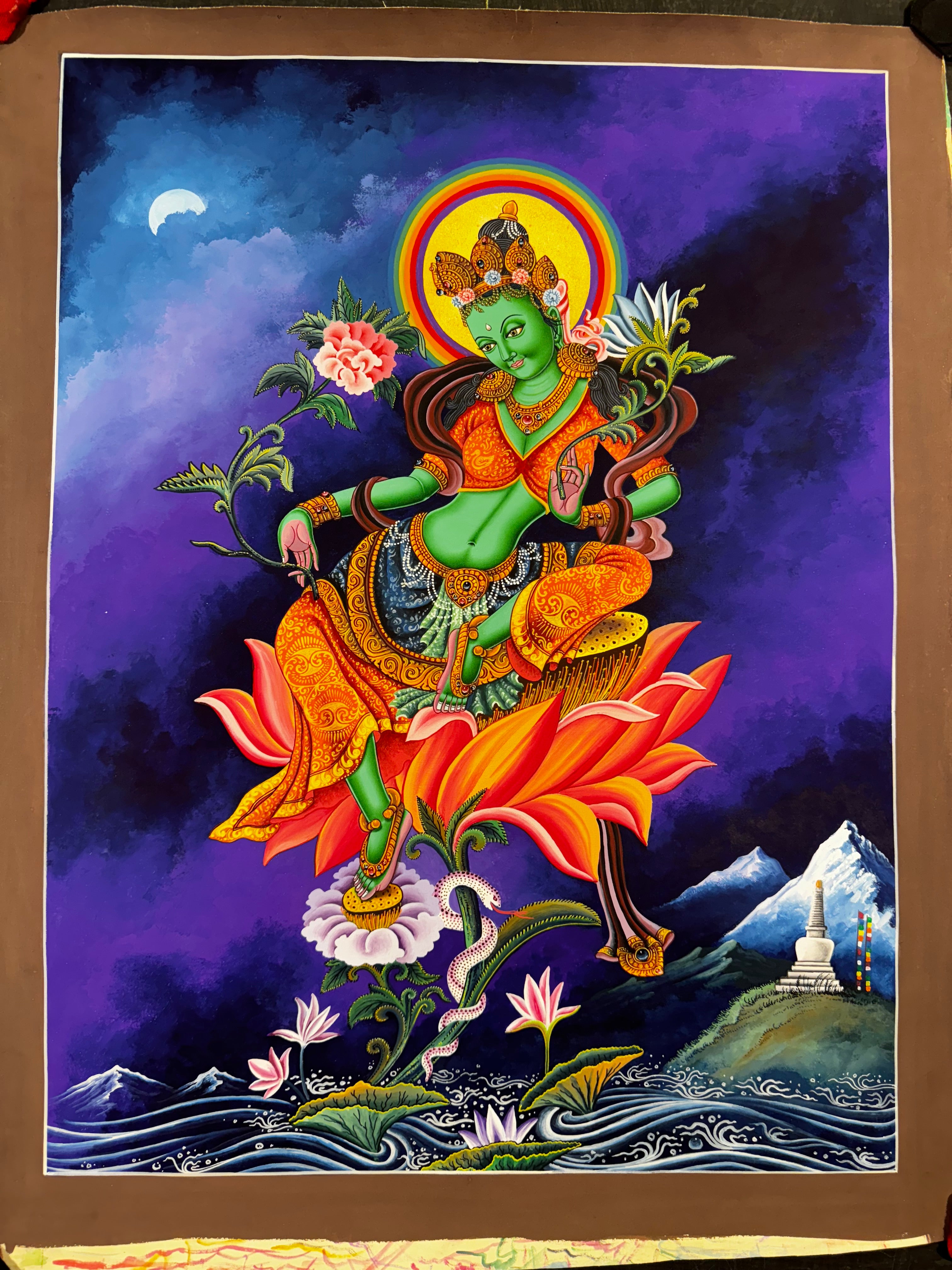 Palcha Newari Green Tara Thangka Painting – Palcha Handicraft