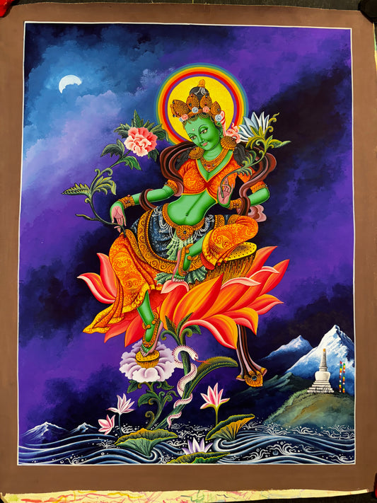 Newari Green Tara Thangka Painting