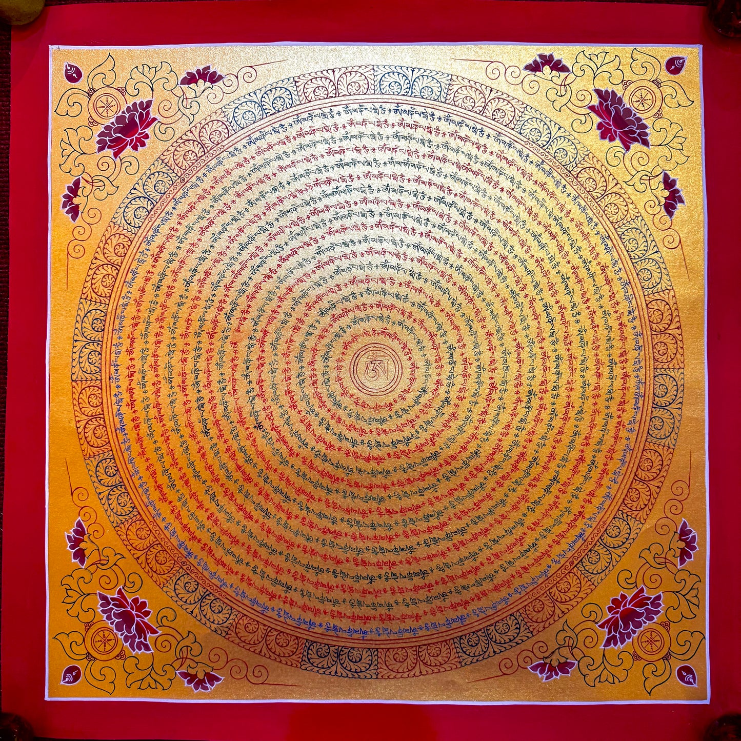Traditional hand painted Mantra Mandala
