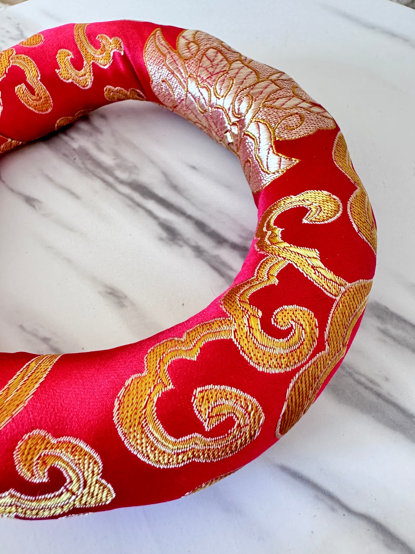 Red Singing Bowl Ring Cushion