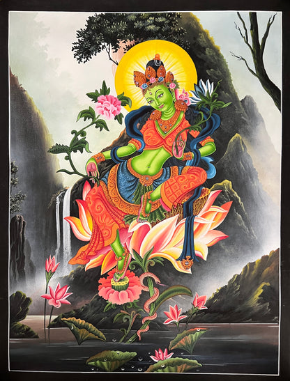 Masterpiece Newari Green Tara Thangka Painting