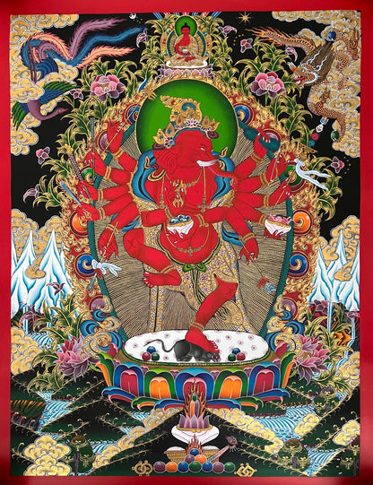 Masterpiece 12 Arms Ganesh Thangka Painting