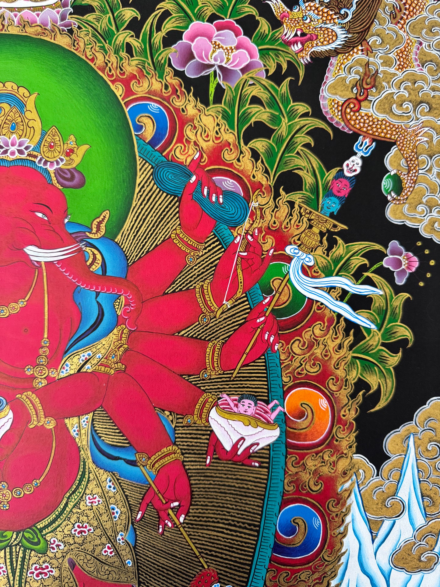 Masterpiece 12 Arms Ganesh Thangka Painting