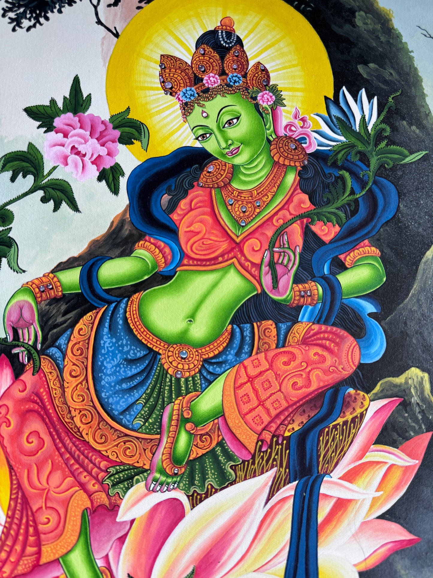 Masterpiece Newari Green Tara Thangka Painting