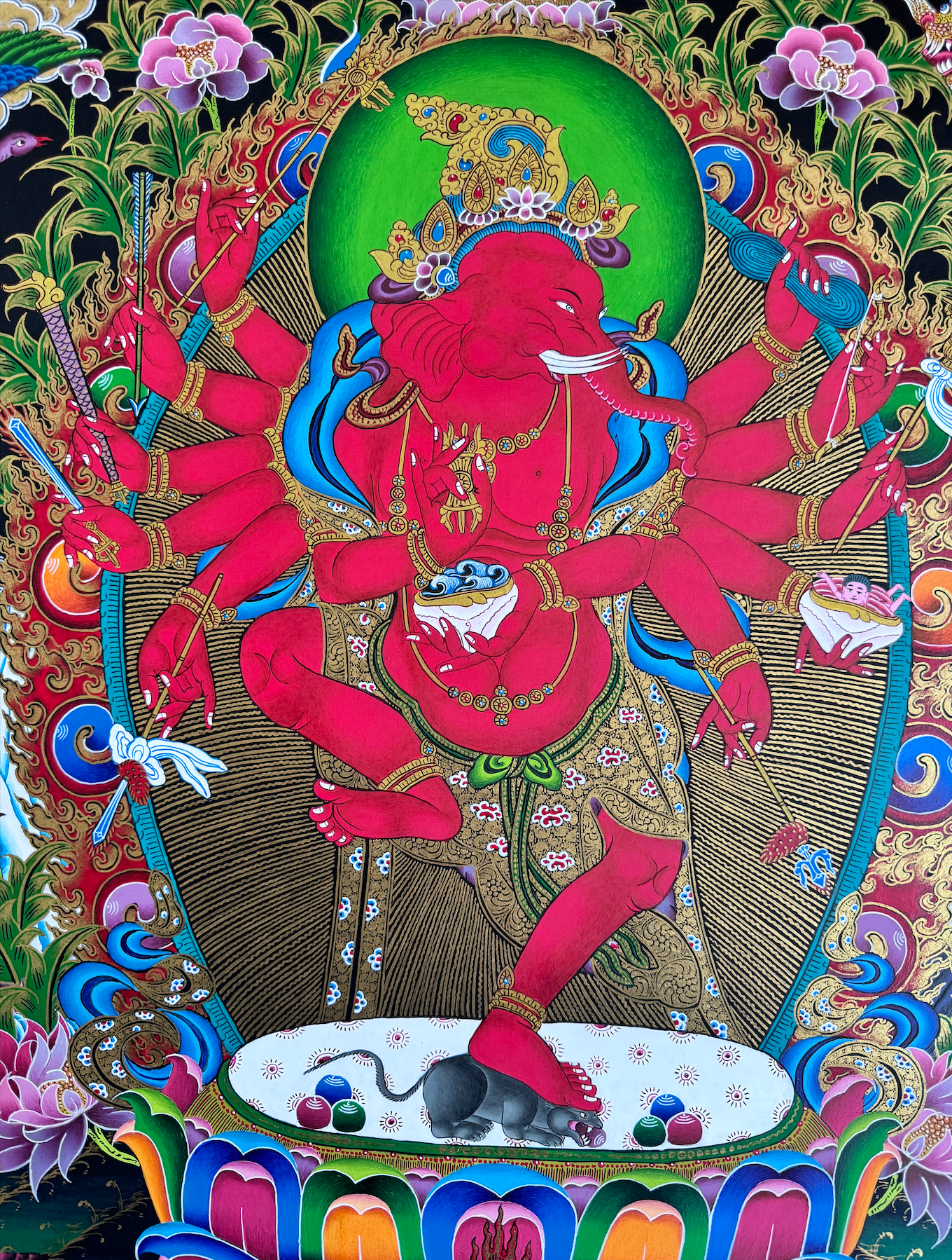 Masterpiece 12 Arms Ganesh Thangka Painting