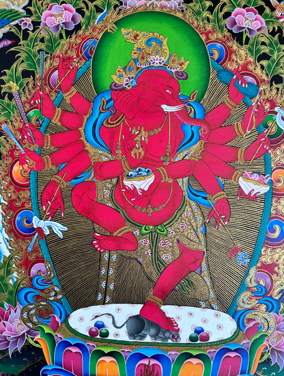 Masterpiece 12 Arms Ganesh Thangka Painting