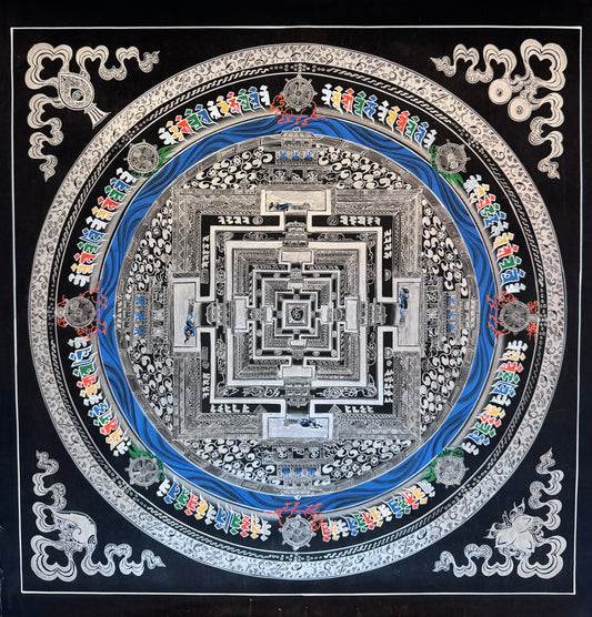 Silver Kalachakra Mandala Thangka Painting