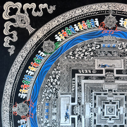 Silver Kalachakra Mandala Thangka Painting