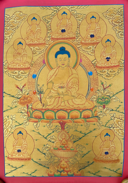 8 Gold Medicine Buddha Thangka Painting