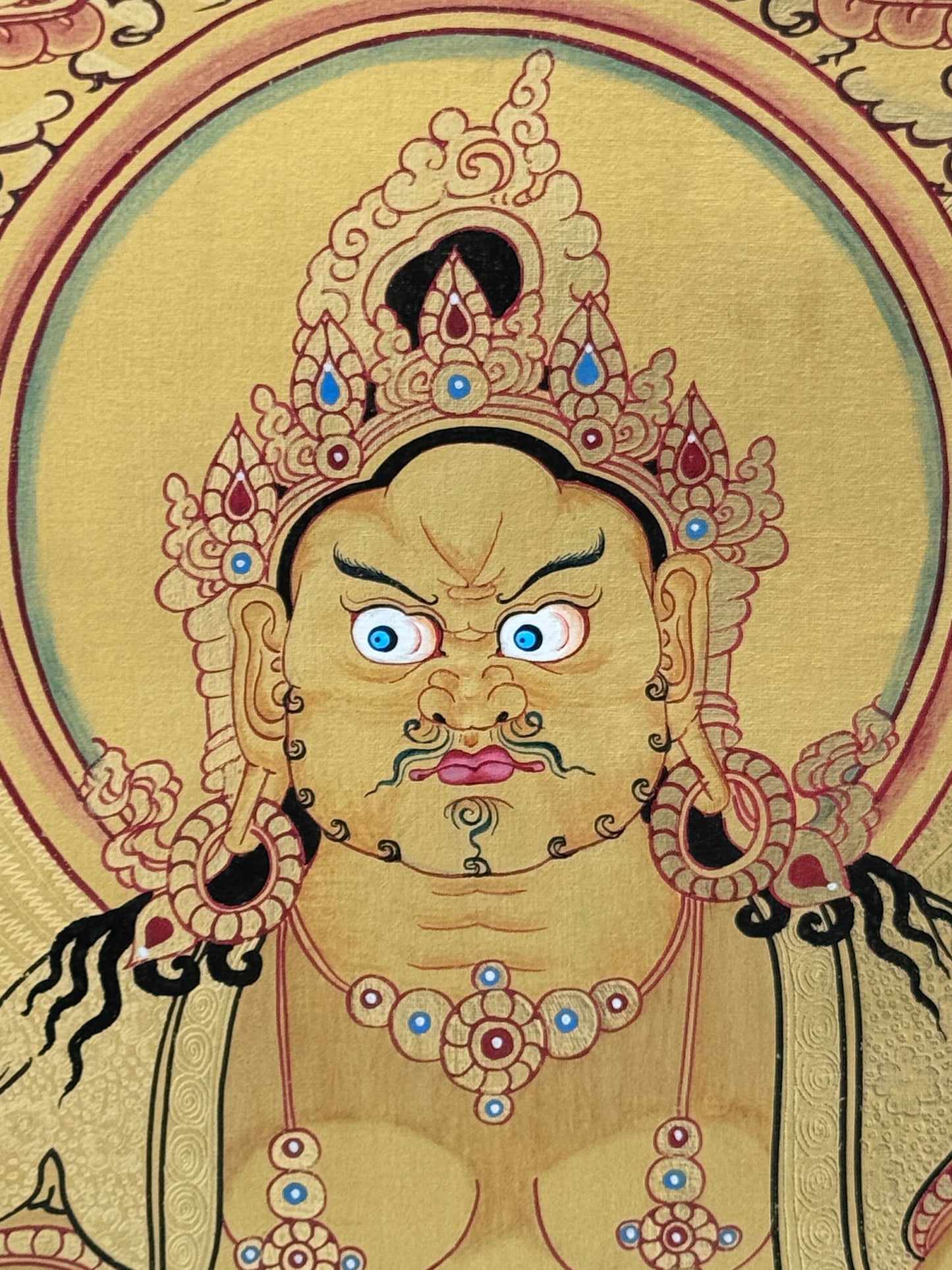 Gold Zambala with 5 Buddha Thangka Painting