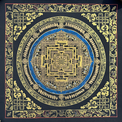 Black and Gold Kalachakra Mandala Thangka Painting