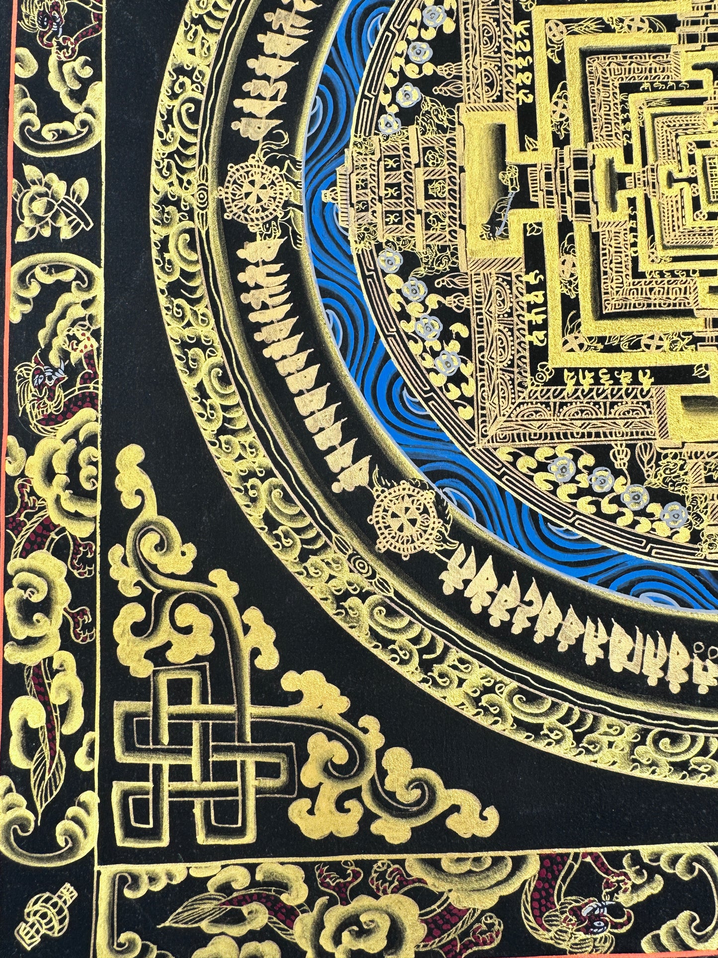 Black and Gold Kalachakra Mandala Thangka Painting