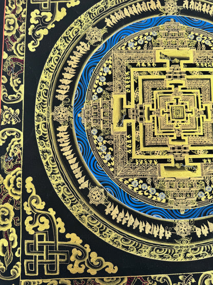 Black and Gold Kalachakra Mandala Thangka Painting