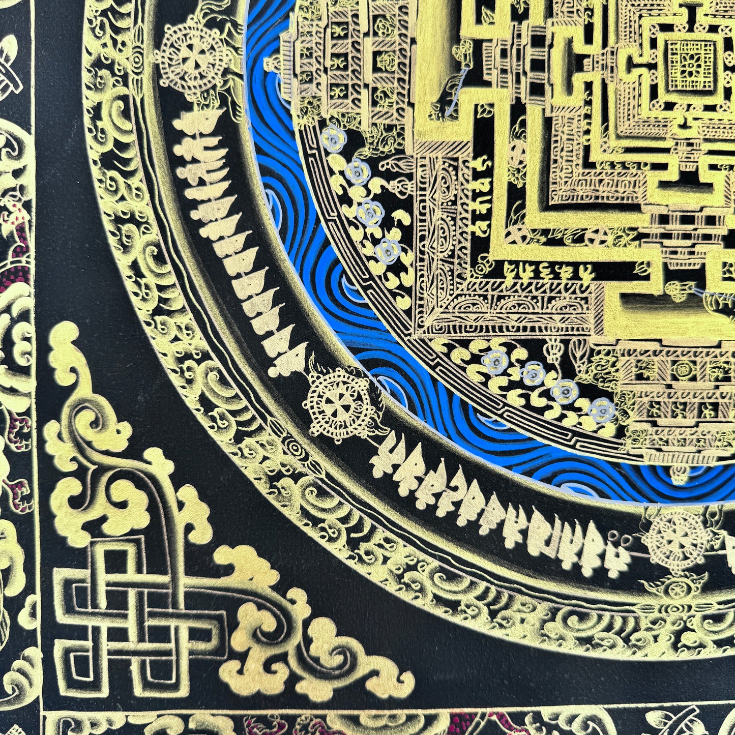 Black and Gold Kalachakra Mandala Thangka Painting