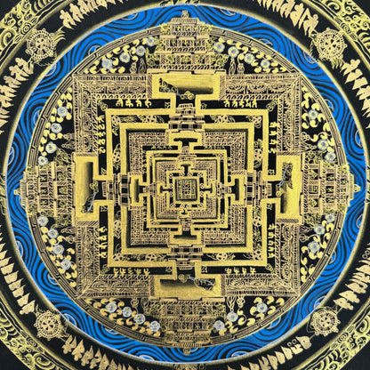 Black and Gold Kalachakra Mandala Thangka Painting