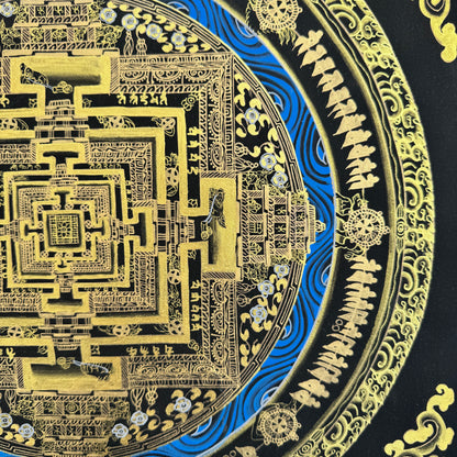 Black and Gold Kalachakra Mandala Thangka Painting