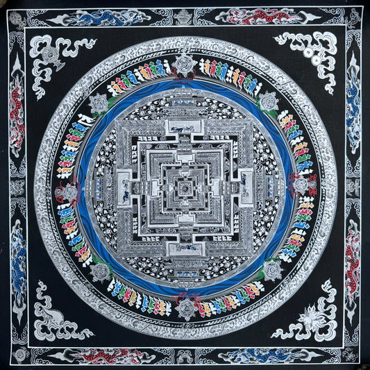 Silver Kalachakra Mandala Thangka Painting