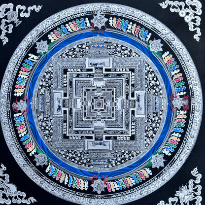 Silver Kalachakra Mandala Thangka Painting