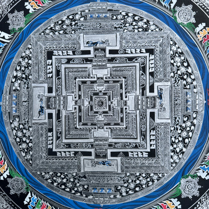 Silver Kalachakra Mandala Thangka Painting