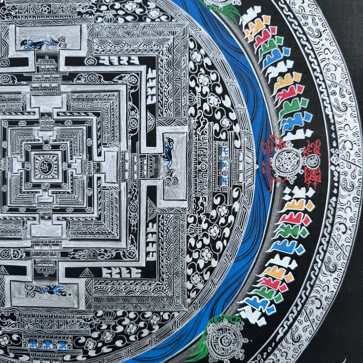 Silver Kalachakra Mandala Thangka Painting