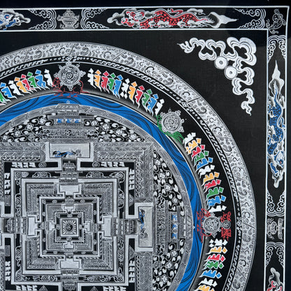 Silver Kalachakra Mandala Thangka Painting