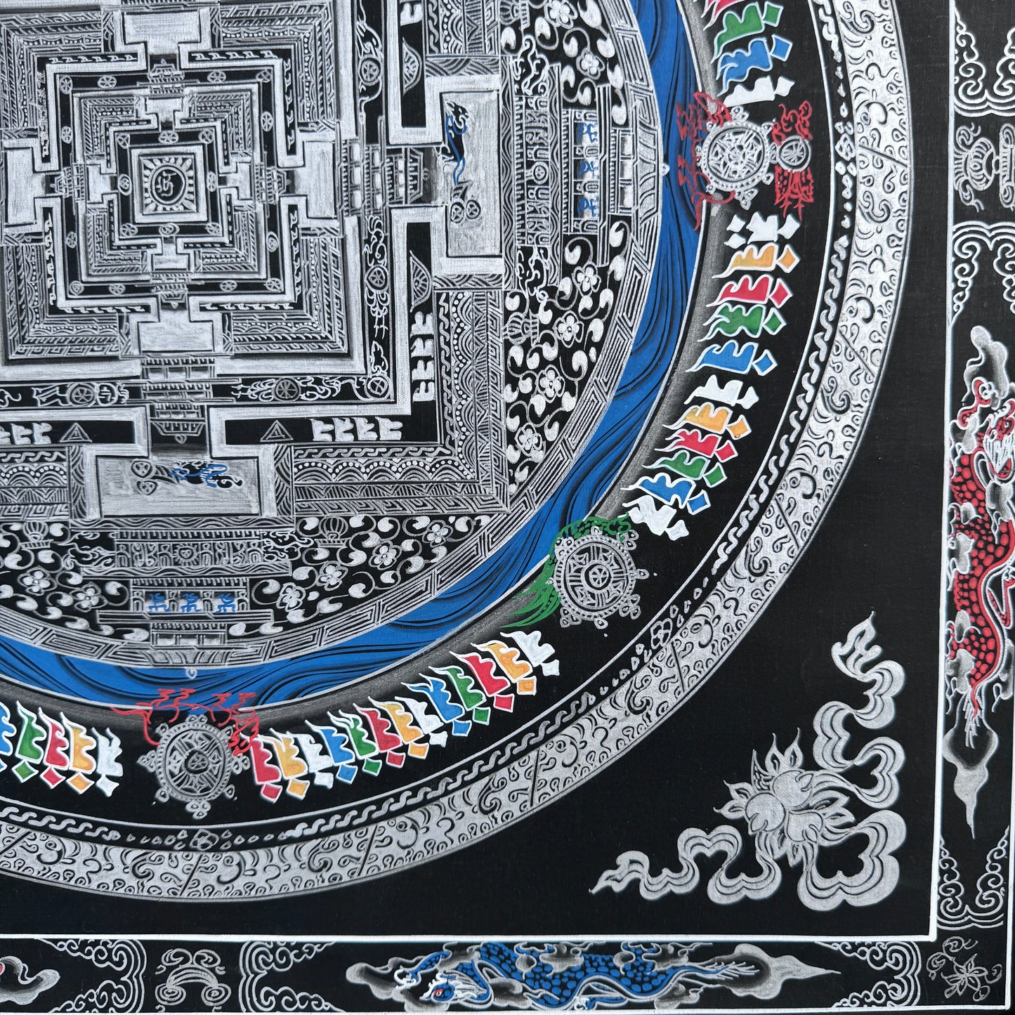 Silver Kalachakra Mandala Thangka Painting