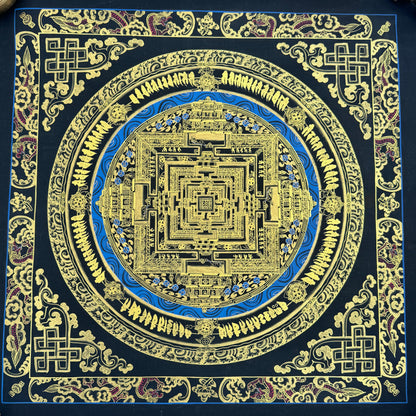 Black and Gold Kalachakra Mandala Thangka Painting