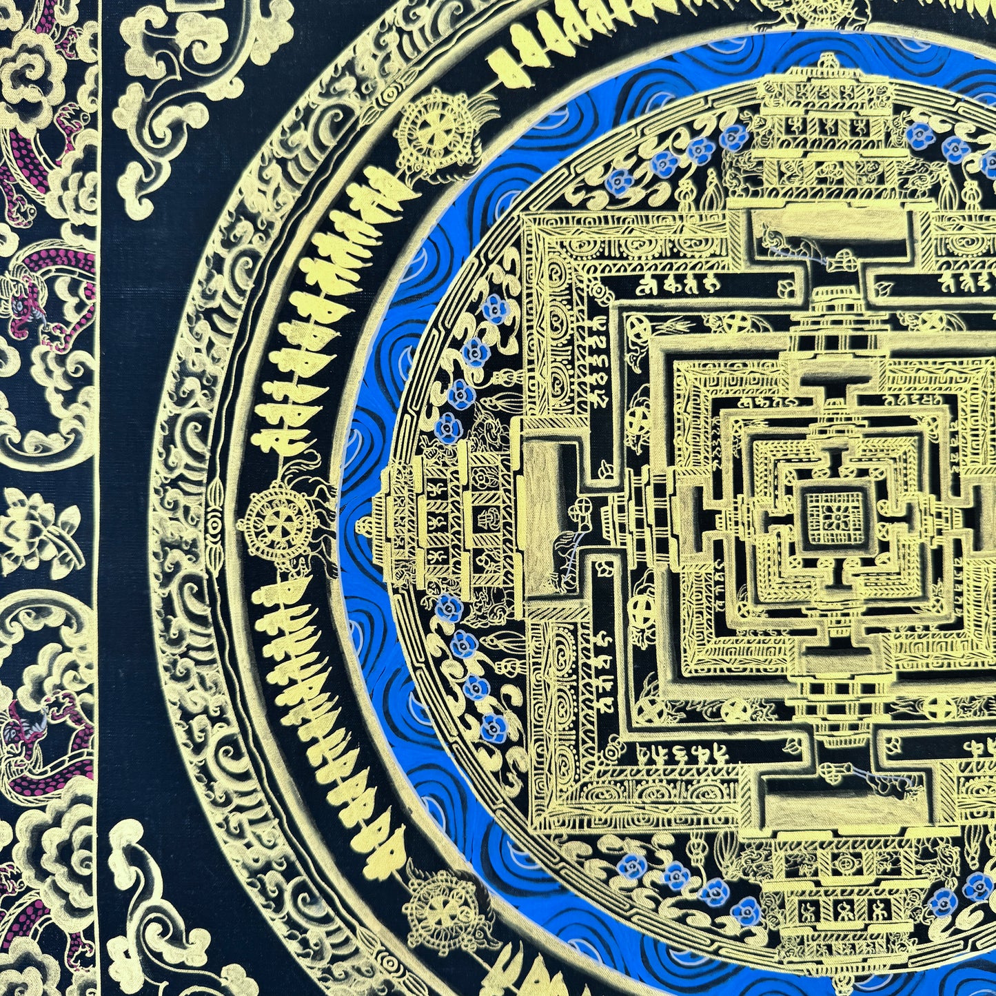 Black and Gold Kalachakra Mandala Thangka Painting