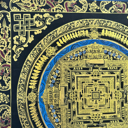 Black and Gold Kalachakra Mandala Thangka Painting