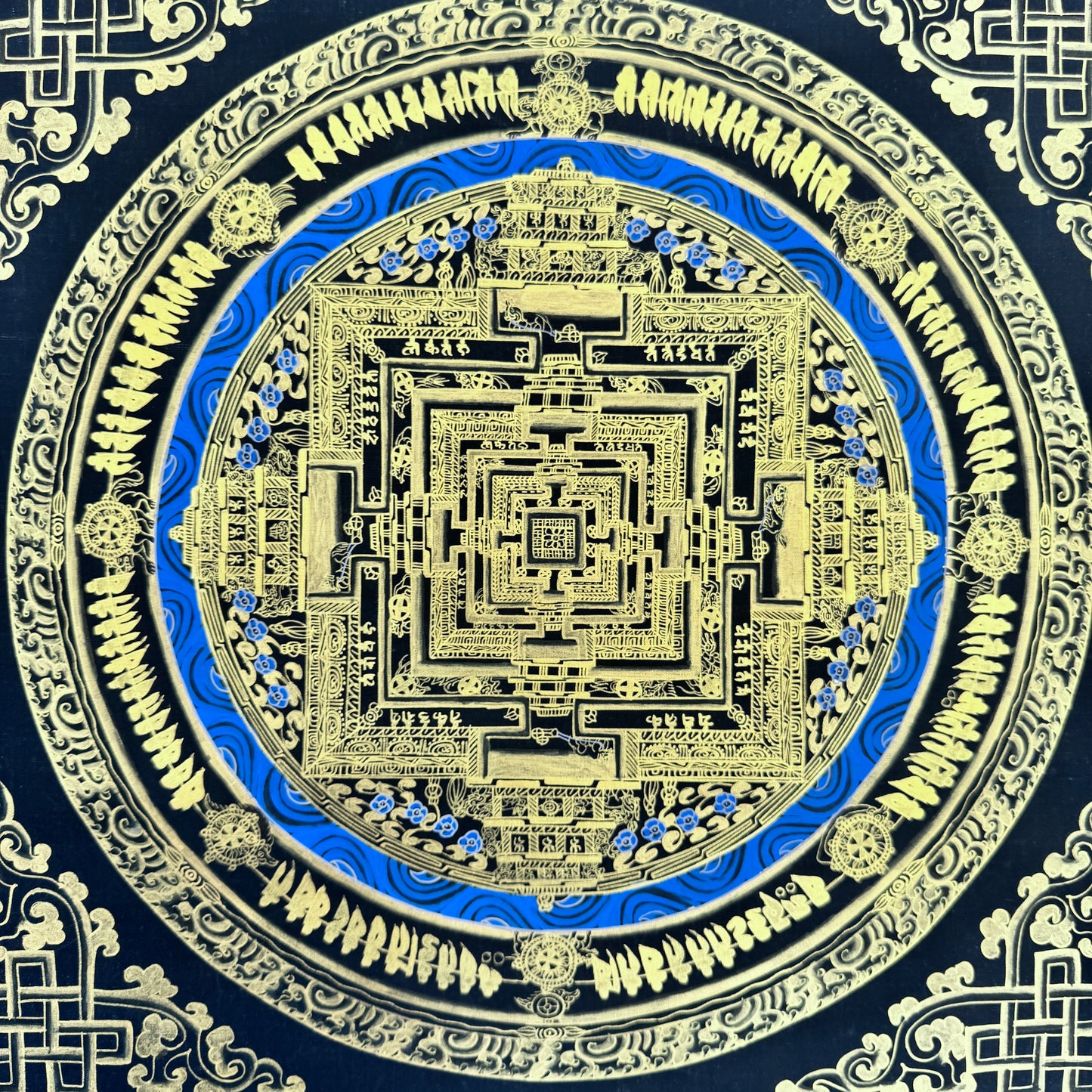 Black and Gold Kalachakra Mandala Thangka Painting