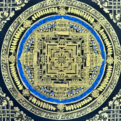 Black and Gold Kalachakra Mandala Thangka Painting