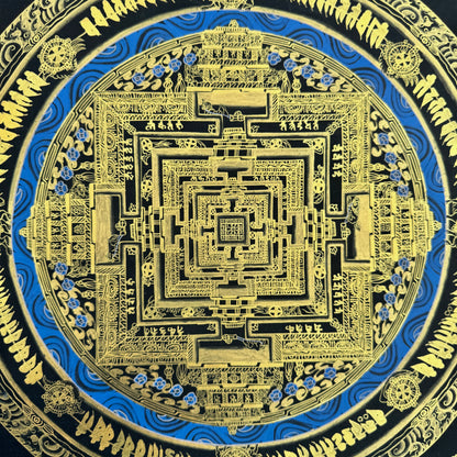 Black and Gold Kalachakra Mandala Thangka Painting