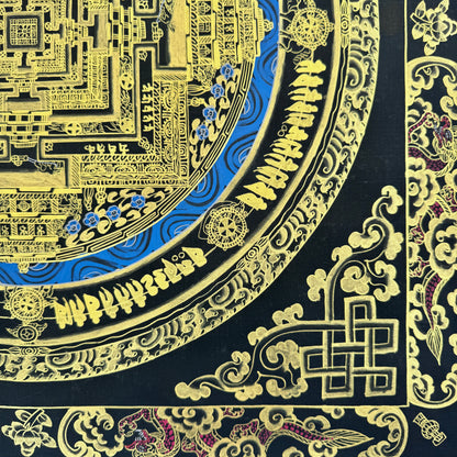 Black and Gold Kalachakra Mandala Thangka Painting