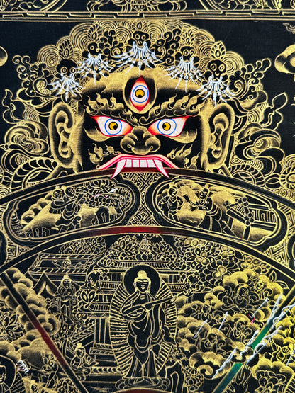 Black and Gold Wheel of Life Thangka Painting