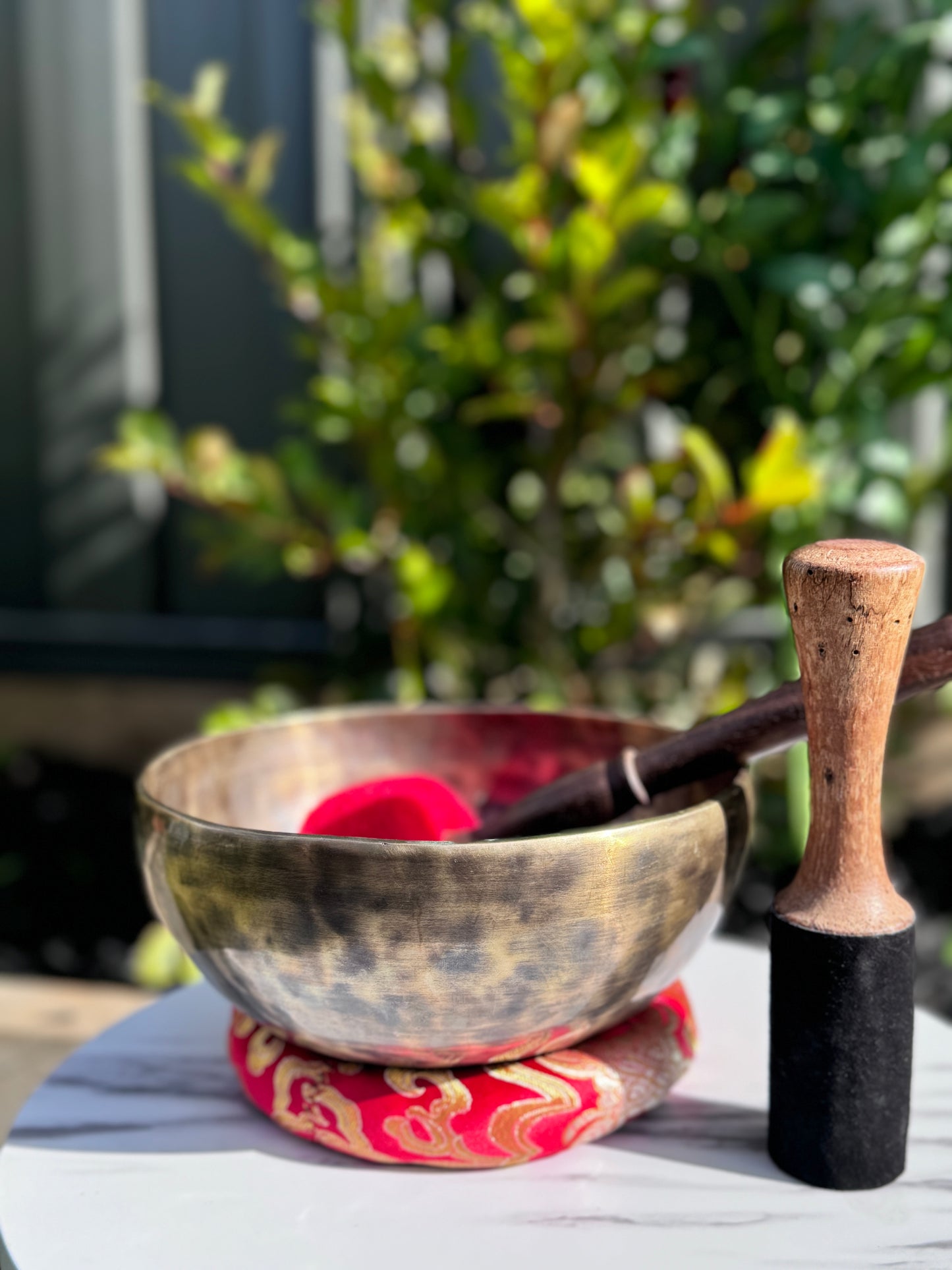 Red Singing Bowl Ring Cushion