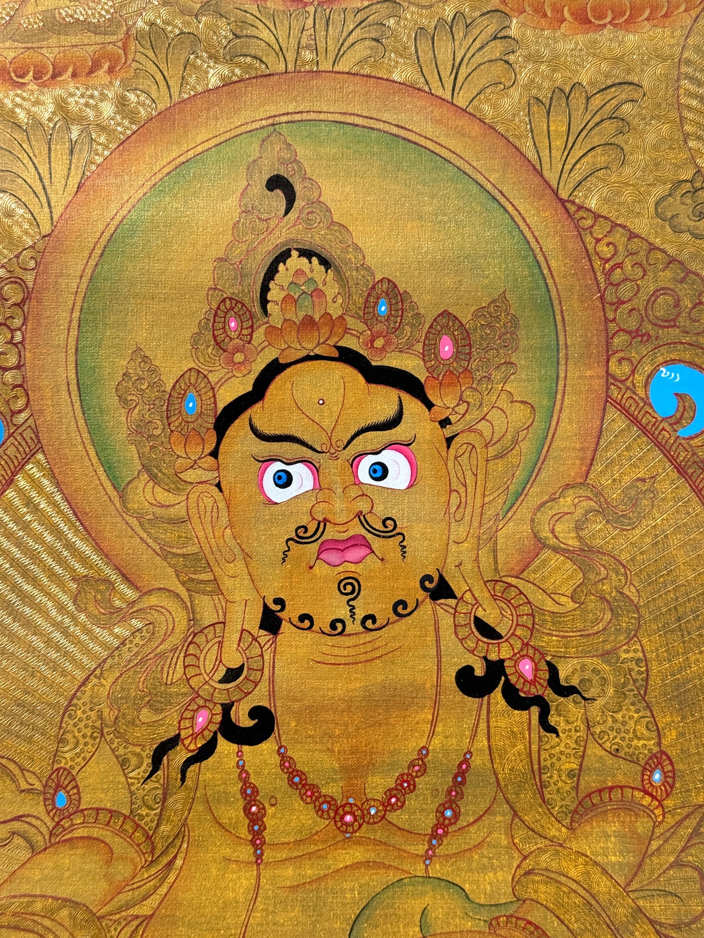 Gold Zambala with 5 Buddha Thangka Painting