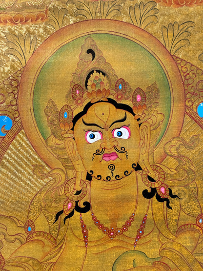 Gold Zambala with 5 Buddha Thangka Painting