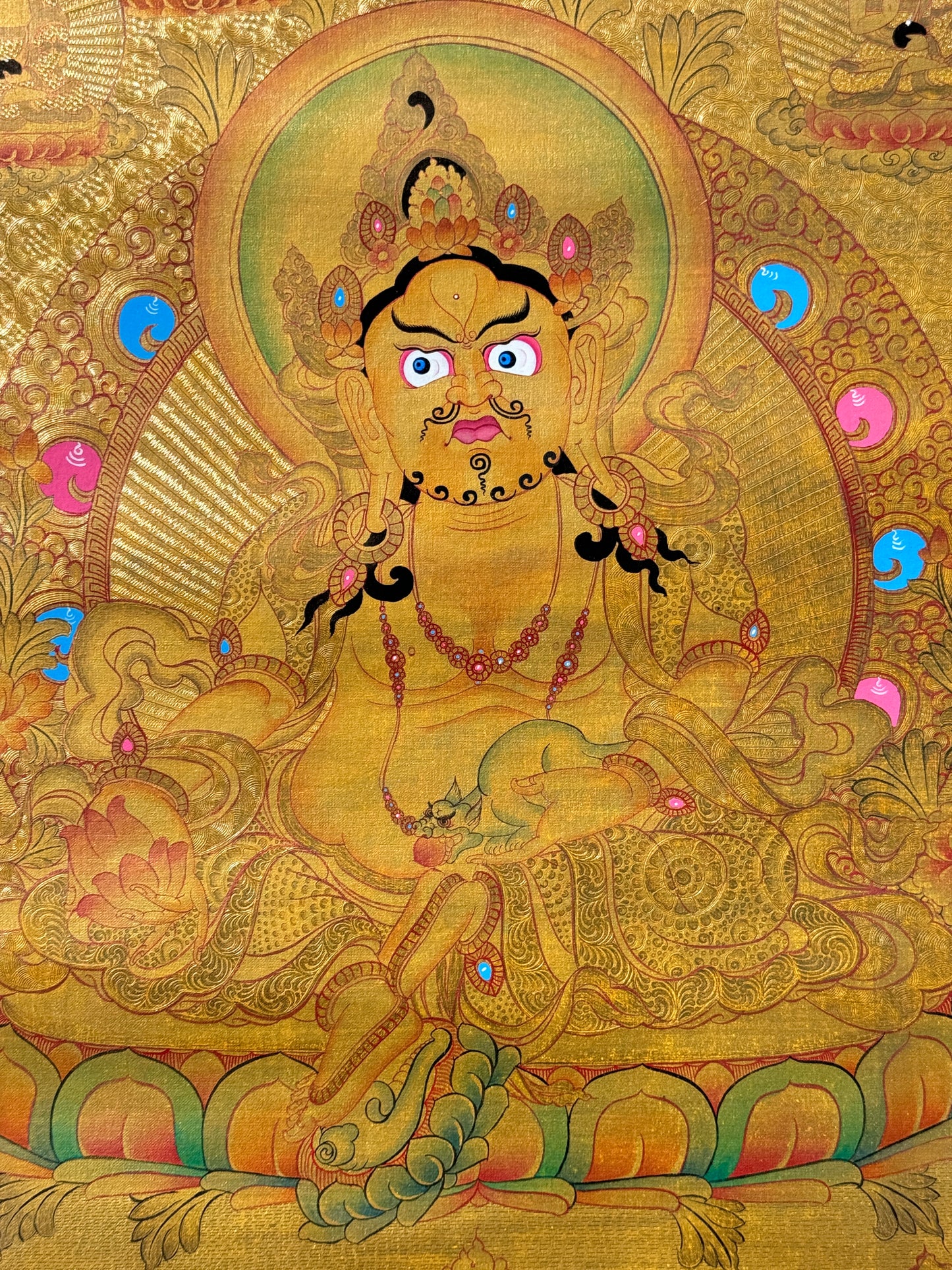 Gold Zambala with 5 Buddha Thangka Painting