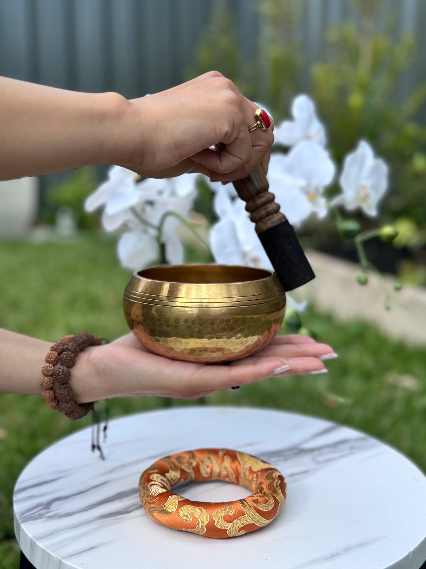 Orange Singing Bowl Ring Cushion